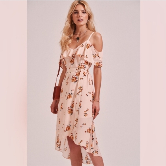 100% Mulberry Silk Armelle Light Peach Off the Shoulder Dress Size 8 - Picture 12 of 14